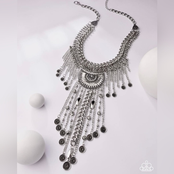 eye candy Jewelry - NWT Eye Candy Luna Coin Silver Necklace Bohemian Fringe Maximalism Eclectic